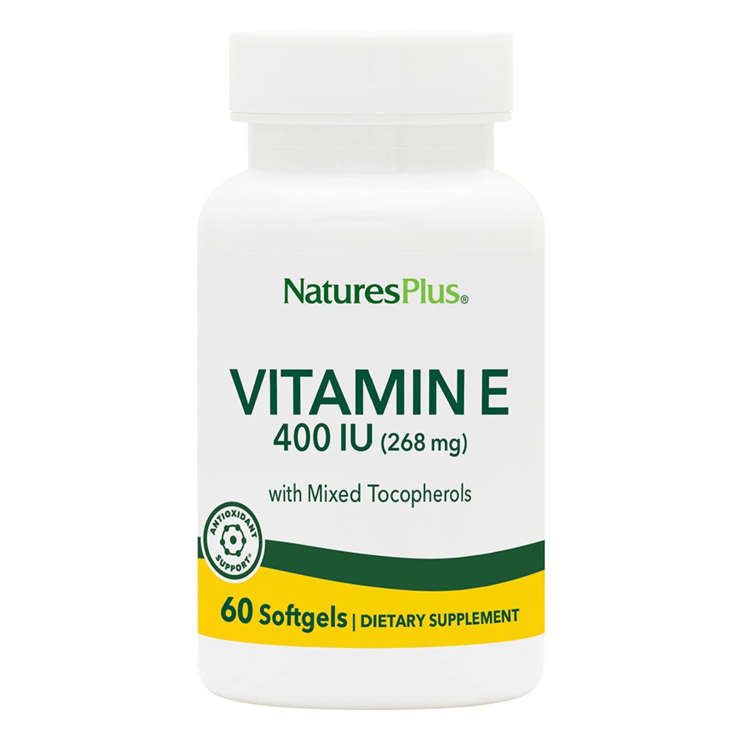 NaturesPlus Vitamin E 400 IU D-Tocopherol – 60 Softgels | Gluten-Free, Vegetarian
