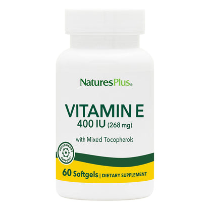 NaturesPlus Vitamin E 400 IU D-Tocopherol – 60 Softgels | Gluten-Free, Vegetarian