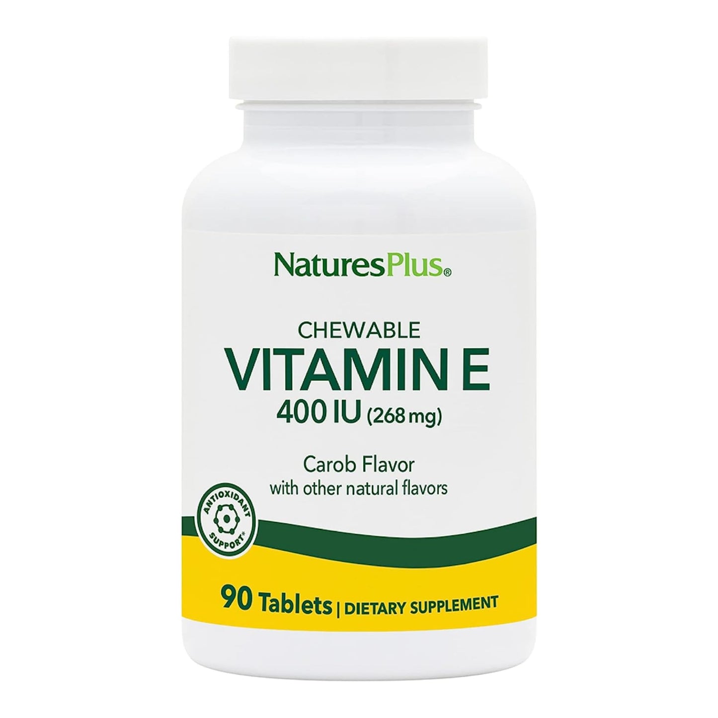 NaturesPlus Vitamin E Carob Flavor - 90 Chewables x2 (180 Servings) | Vegetarian & Gluten Free