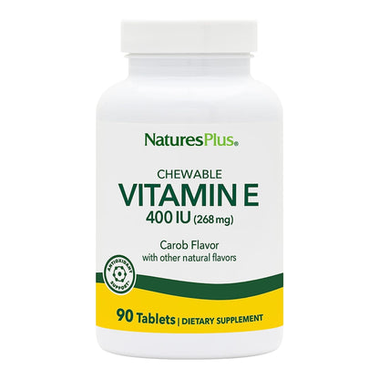 NaturesPlus Vitamin E Carob Flavor - 90 Chewables x2 (180 Servings) | Vegetarian & Gluten Free
