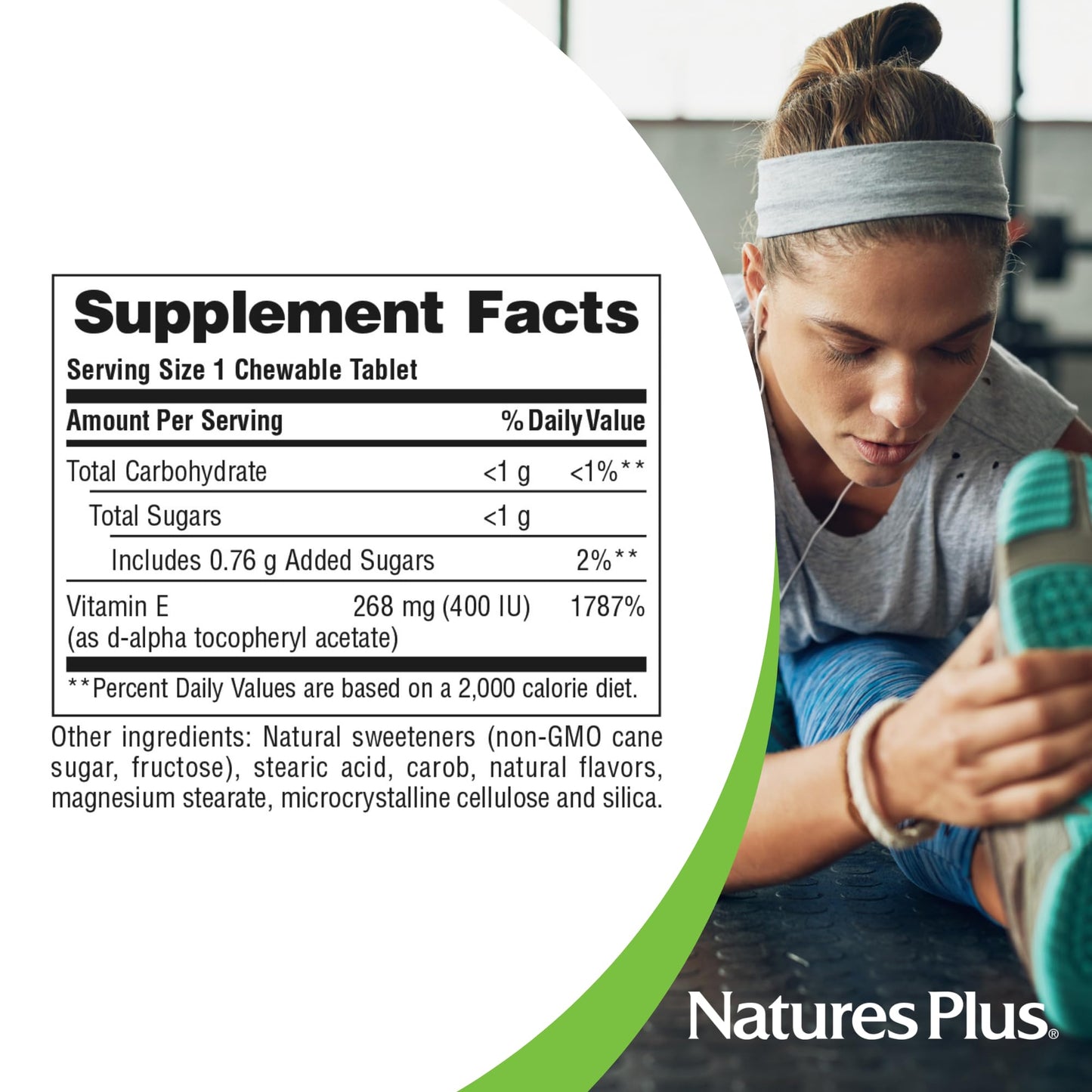 NaturesPlus Vitamin E Carob Flavor - 90 Chewables x2 (180 Servings) | Vegetarian & Gluten Free