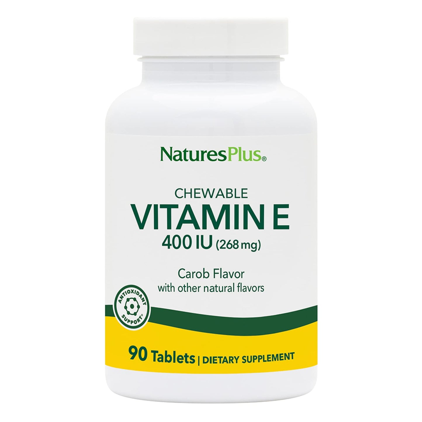 NaturesPlus Vitamin E Chewable 400 IU - 90 Vegetarian Carob Tablets | Heart Health & Antioxidant Support