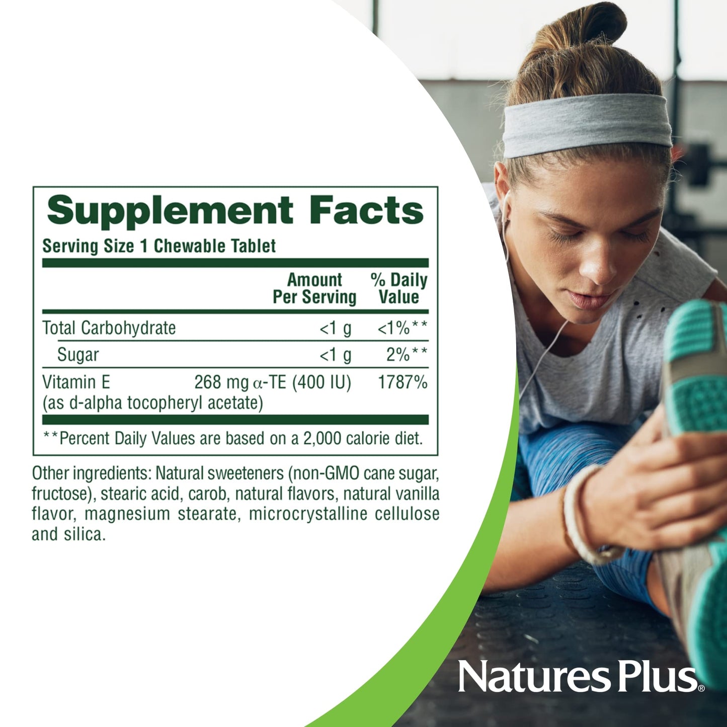 NaturesPlus Vitamin E Chewable 400 IU - 90 Vegetarian Carob Tablets | Heart Health & Antioxidant Support