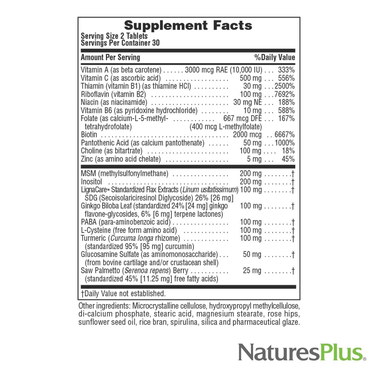 NaturesPlus Women's Ultra Hair Plus - All-Natural Hair Growth Supplement (60 Tablets) | Biotin | Gluten-Free