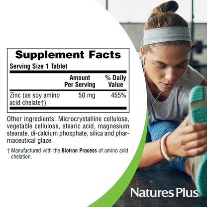 NaturesPlus Zinc - 50 mg, 90 Tablets | Supports Immune Health & Overall Well-Being | High-Potency Amino Acid Chelate | Gluten Free, Vegetarian