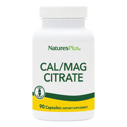 NaturesPlus Cal/Mag Citrate - 90 Veg Capsules | 500 mg Ca / 250 mg Mg | 30 Servings