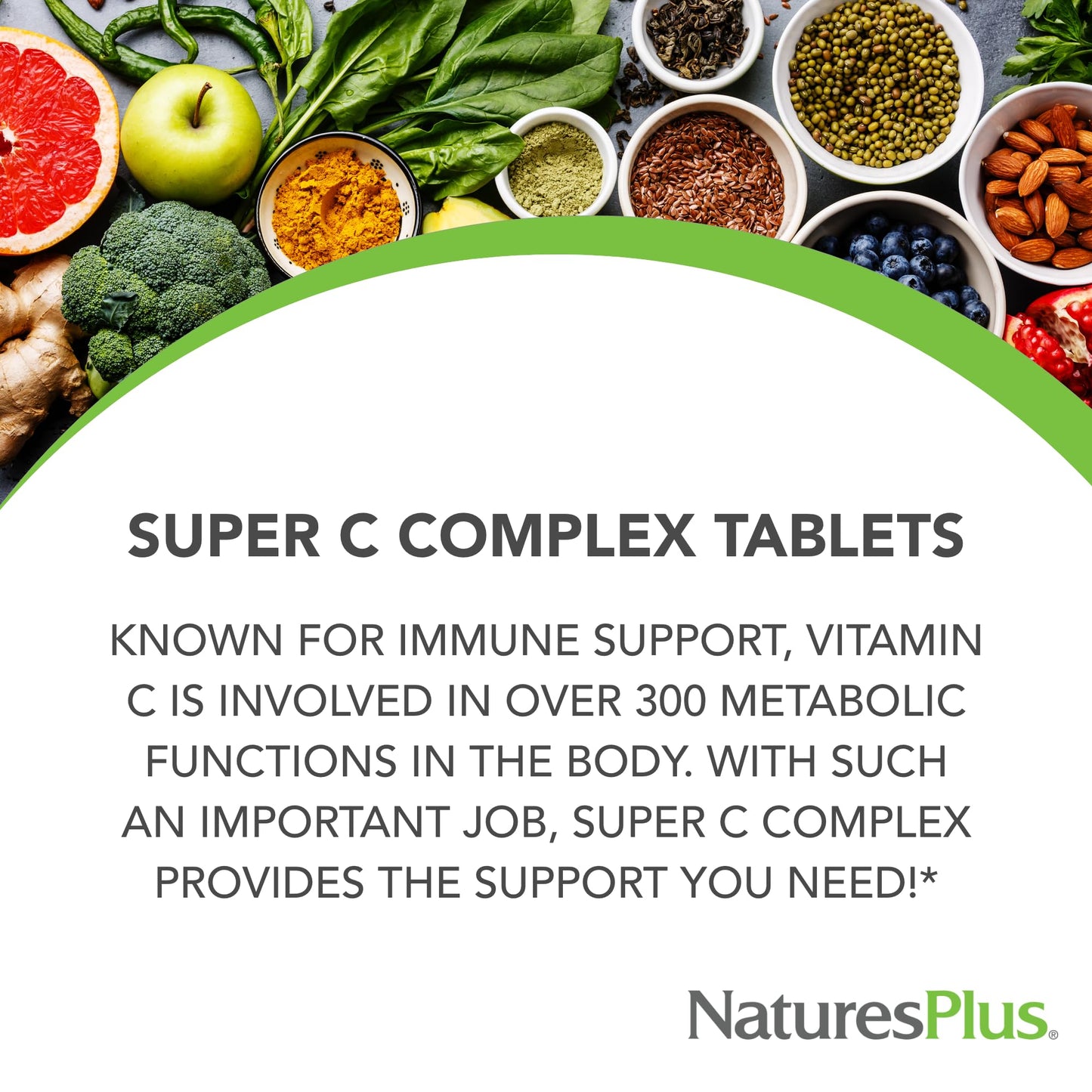 NaturesPlus Super C Complex | Sustained Release, 60 Tablets | Vitamin C 1000 mg + Bioflavonoids 500 mg | Vegetarian & Gluten Free