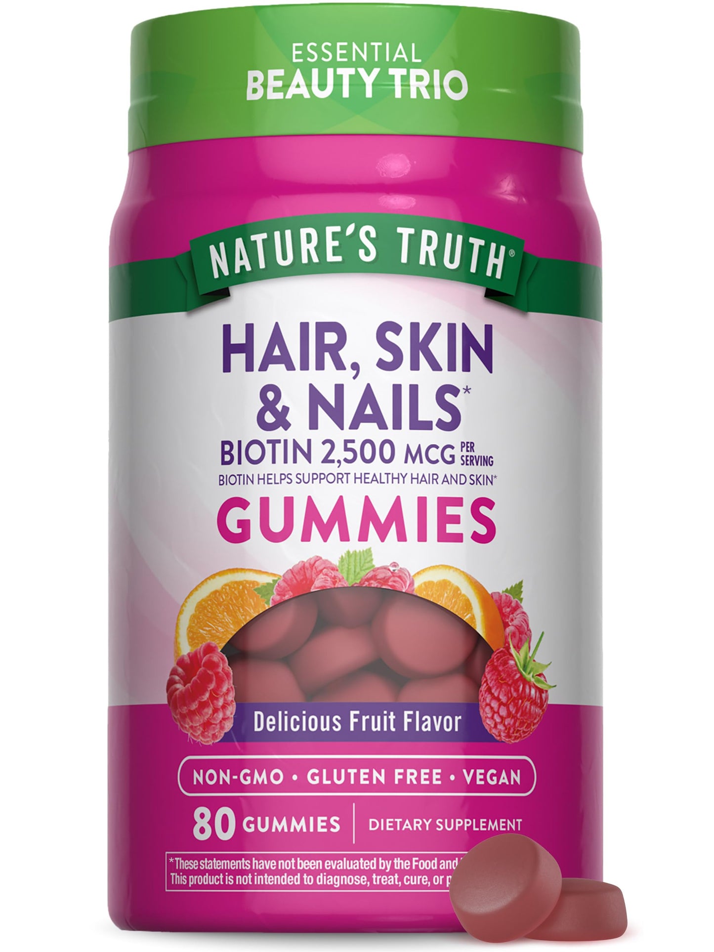 Nature's Truth Hair Skin Nails Gummies - 80 Count, 2500mcg Biotin | Vegan
