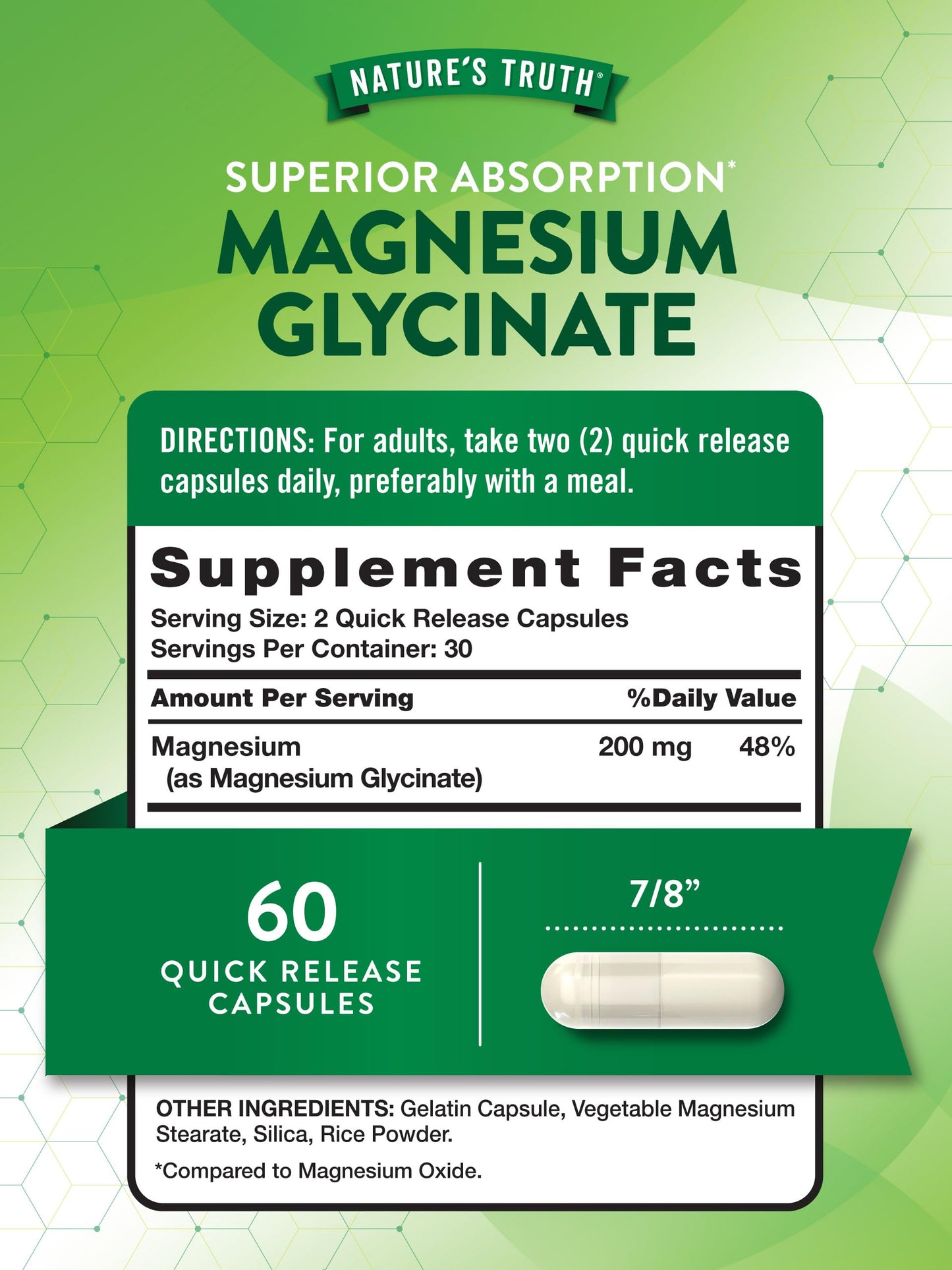 Nature's Truth Magnesium Glycinate 200mg – 60 Count | Non-GMO, Gluten Free