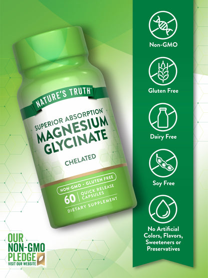Nature's Truth Magnesium Glycinate 200mg – 60 Count | Non-GMO, Gluten Free