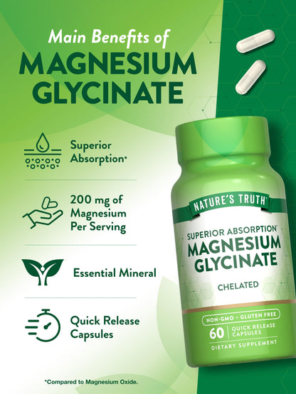 Nature's Truth Magnesium Glycinate 200mg – 60 Count | Non-GMO, Gluten Free