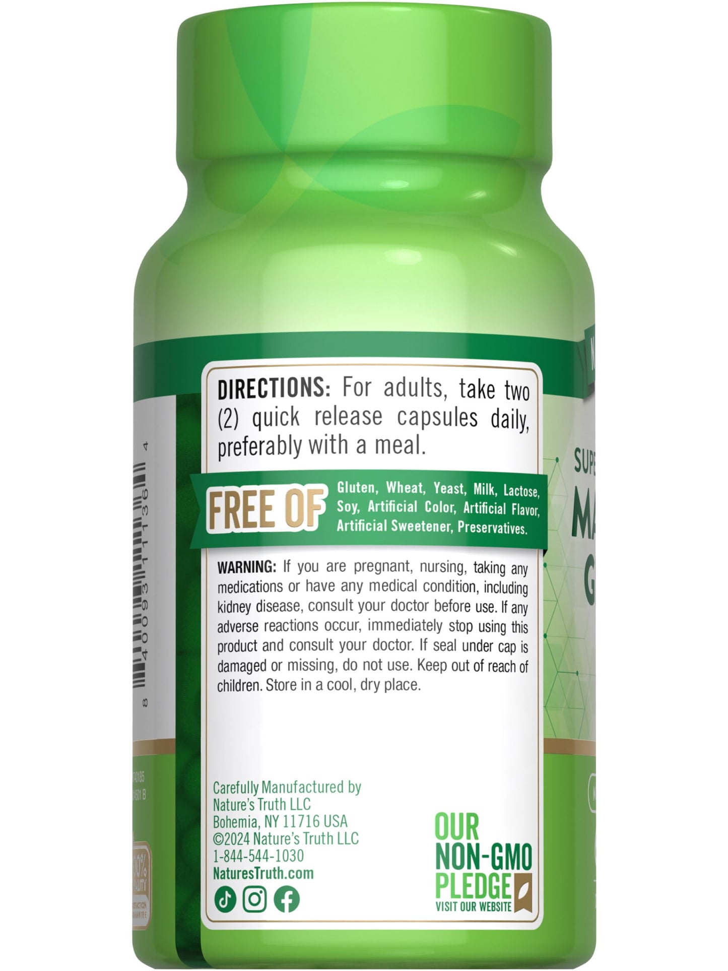 Nature's Truth Magnesium Glycinate 200mg – 60 Count | Non-GMO, Gluten Free