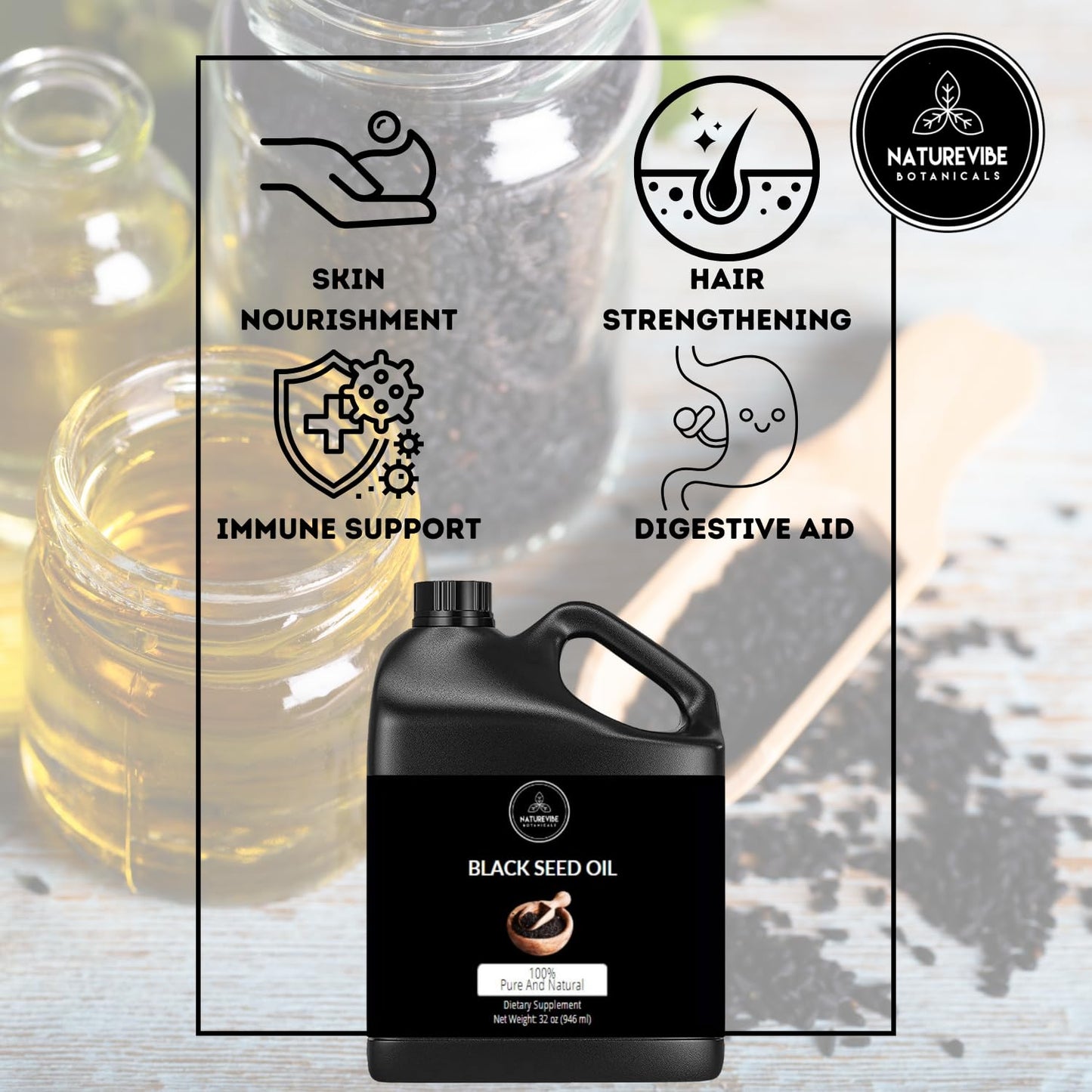 Naturevibe Botanicals Black Cumin Seed Oil 32 oz | Immune Support