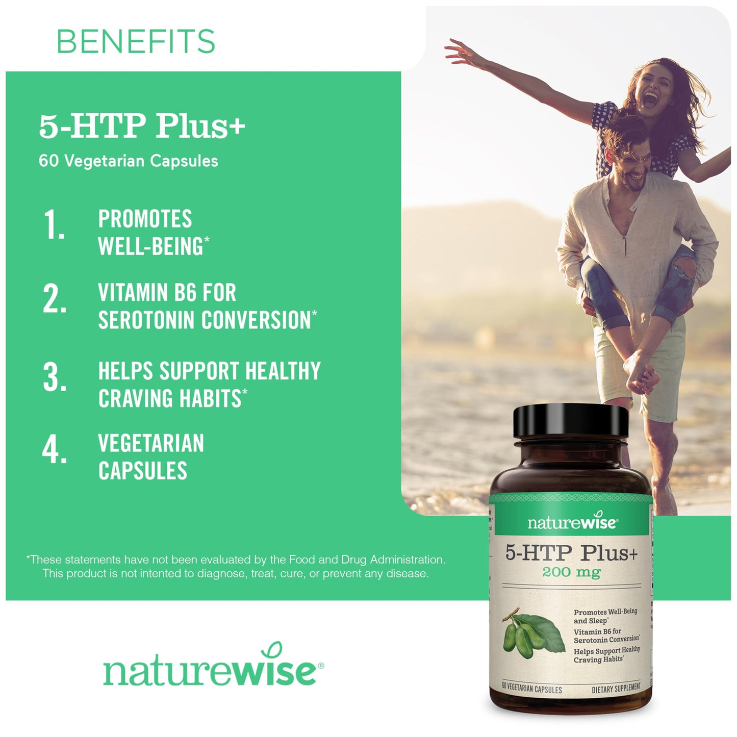 NatureWise 5-HTP 200 mg — Vegan Griffonia Seed, Vitamin B6 | Mood & Sleep Support (30 Count)