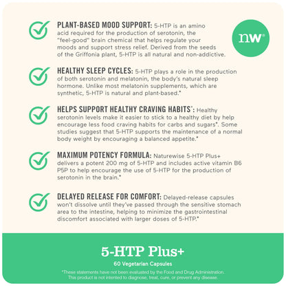 NatureWise 5-HTP 200 mg — Vegan Griffonia Seed, Vitamin B6 | Mood & Sleep Support (30 Count)