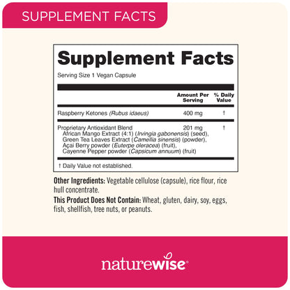 NatureWise Raspberry Ketones Plus – Vegan & Gluten-Free, 120 Capsules