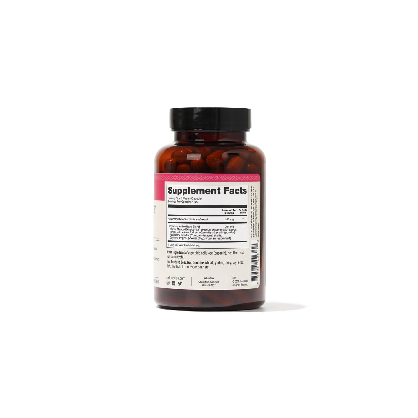 NatureWise Raspberry Ketones Plus – Vegan & Gluten-Free, 120 Capsules
