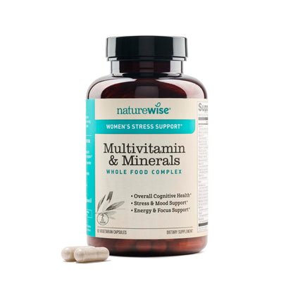NatureWise Women's Multivitamin with Stress Support – Immunity, Hair, Skin & Nails | Organic Whole Foods, Non-GMO | 60 Capsules