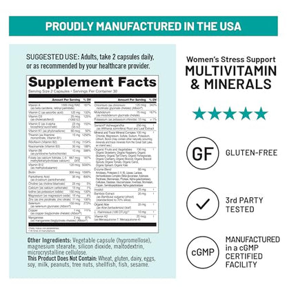 NatureWise Women's Multivitamin with Stress Support – Immunity, Hair, Skin & Nails | Organic Whole Foods, Non-GMO | 60 Capsules