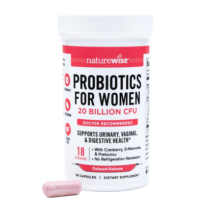 NatureWise Probiotics for Women + Organic Prebiotics, D-Mannose & Cranberry – Vaginal pH Balance, Digestive & Urinary Health | 18 Strains, 20 Billion CFU, 60 Capsules (60-Day Supply)