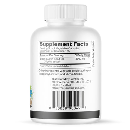NaturoBliss Black Seed Oil Softgels – 150 Vegan, Non-GMO, Cold-Pressed Nigella Sativa