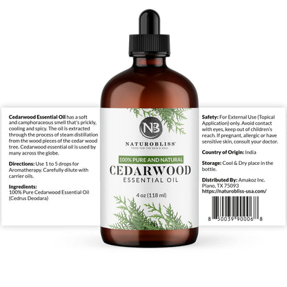 NaturoBliss Cedarwood Essential Oil – 100% Pure, Therapeutic Grade, 4 oz