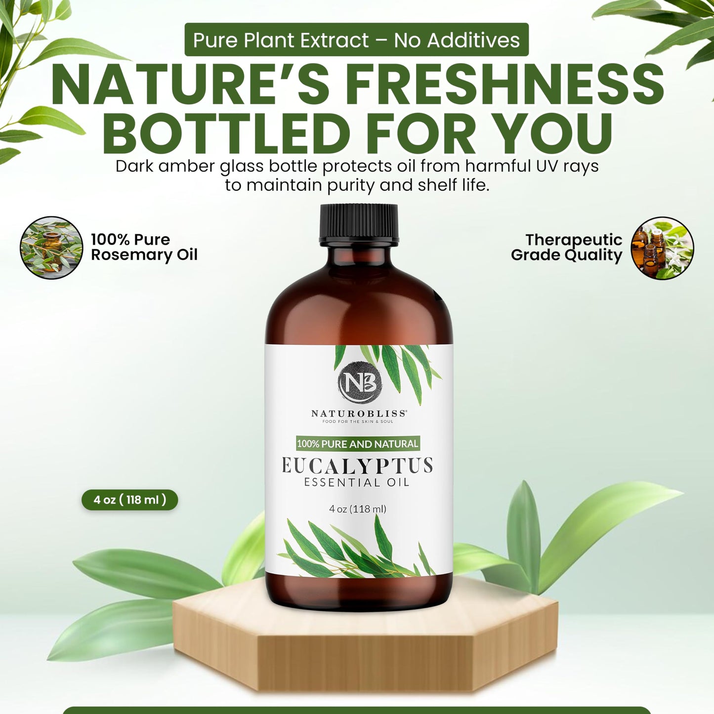 NaturoBliss 100% Pure Eucalyptus Essential Oil (4oz) – Undiluted, Therapeutic Grade Aromatherapy