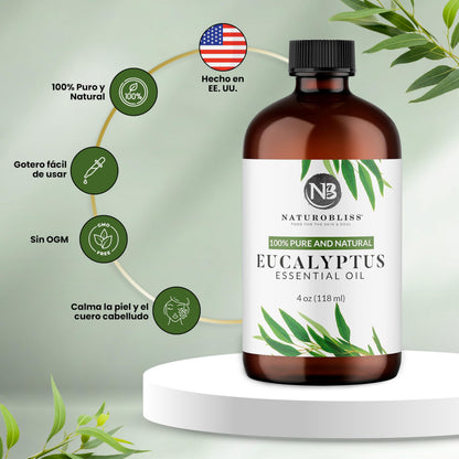 NaturoBliss 100% Pure Eucalyptus Essential Oil (4oz) – Undiluted, Therapeutic Grade Aromatherapy
