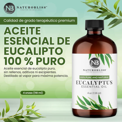 NaturoBliss 100% Pure Eucalyptus Essential Oil (4oz) – Undiluted, Therapeutic Grade Aromatherapy