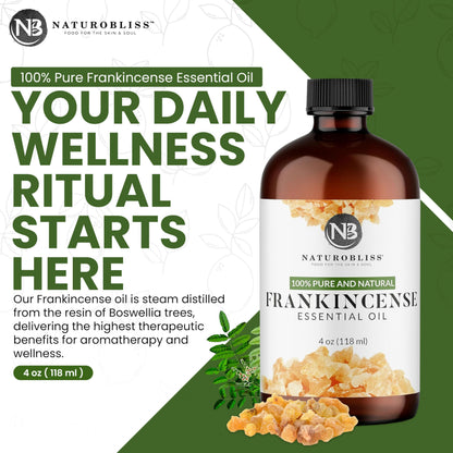 NaturoBliss 100% Pure Frankincense Essential Oil – 4 fl oz | Therapeutic Grade with Glass Dropper
