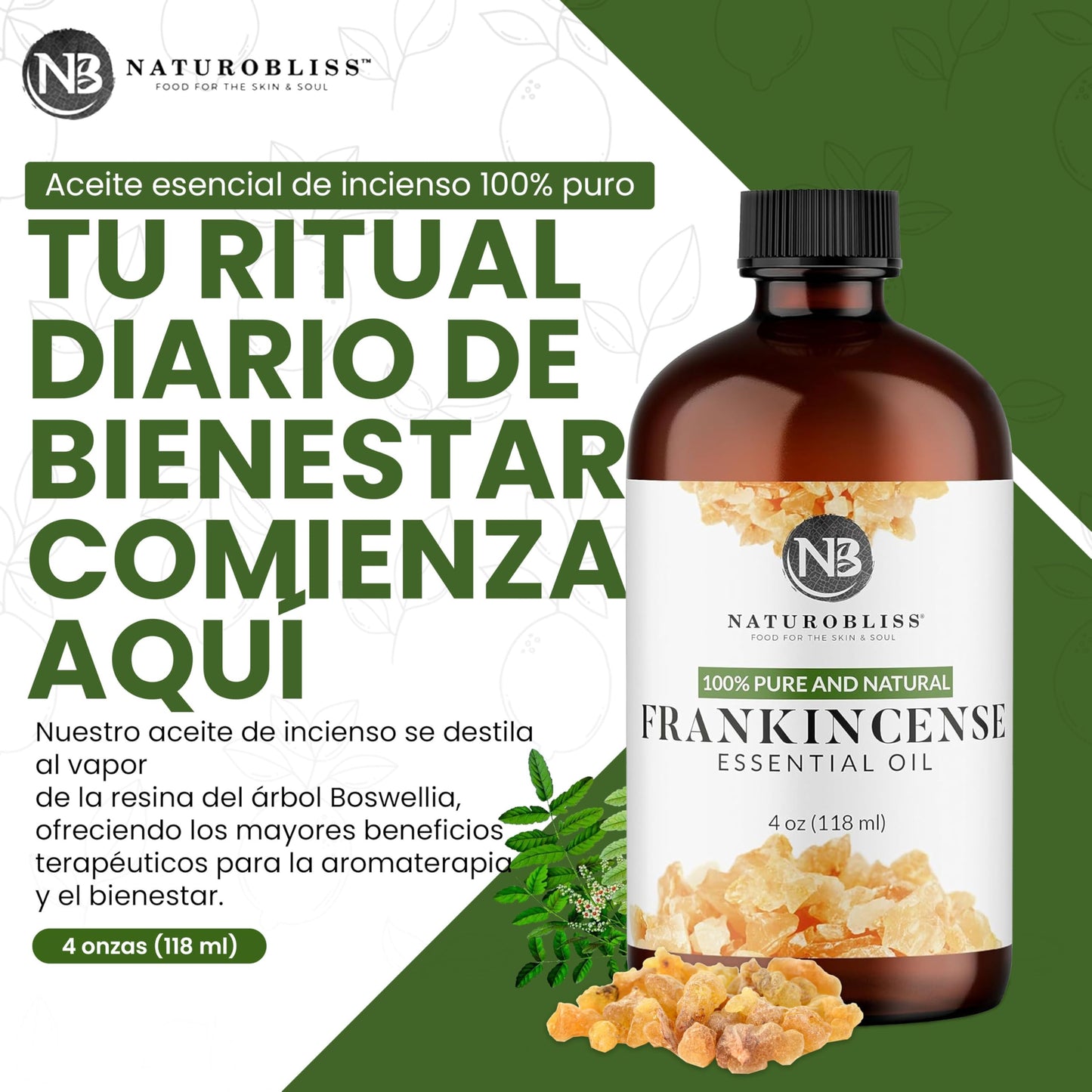 NaturoBliss 100% Pure Frankincense Essential Oil – 4 fl oz | Therapeutic Grade with Glass Dropper