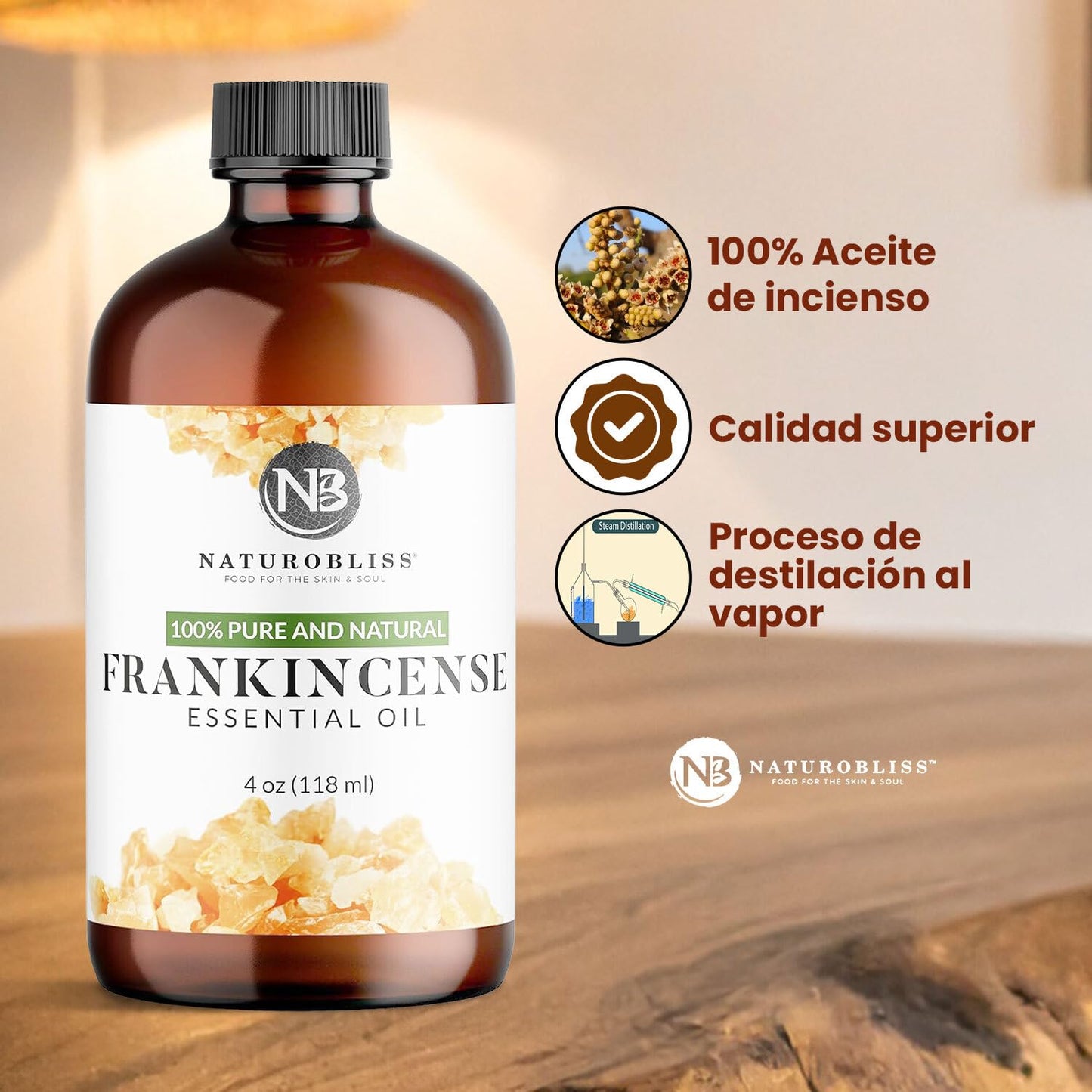 NaturoBliss 100% Pure Frankincense Essential Oil – 4 fl oz | Therapeutic Grade with Glass Dropper