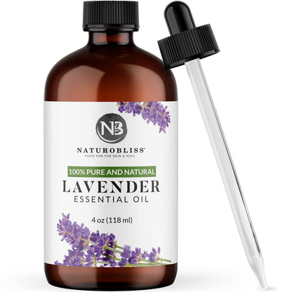 NaturoBliss 100% Pure Lavender Essential Oil – Therapeutic Grade, Premium Quality, 4 fl oz with Glass Dropper