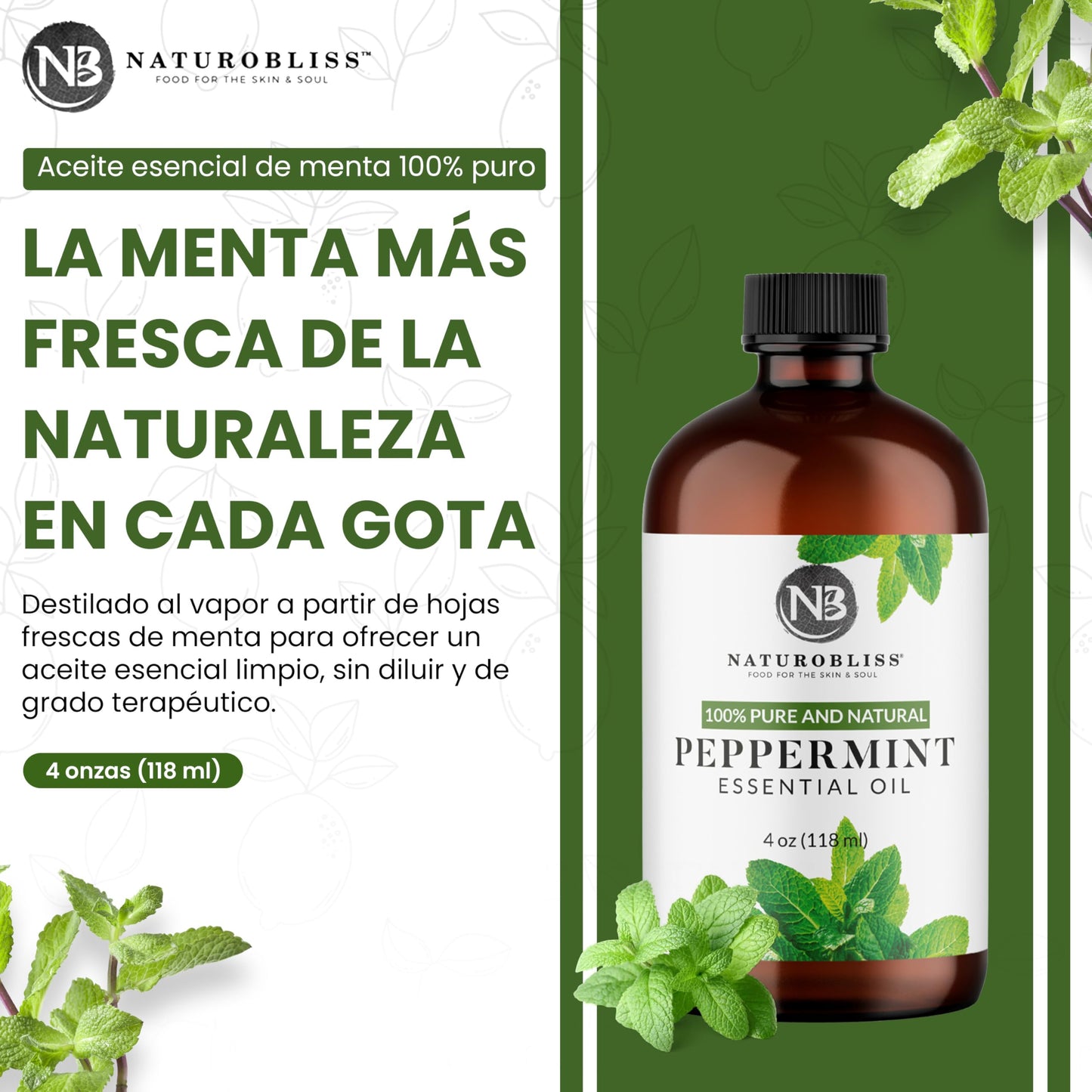 NaturoBliss Peppermint Essential Oil 4 oz | 100% Pure & Therapeutic Grade