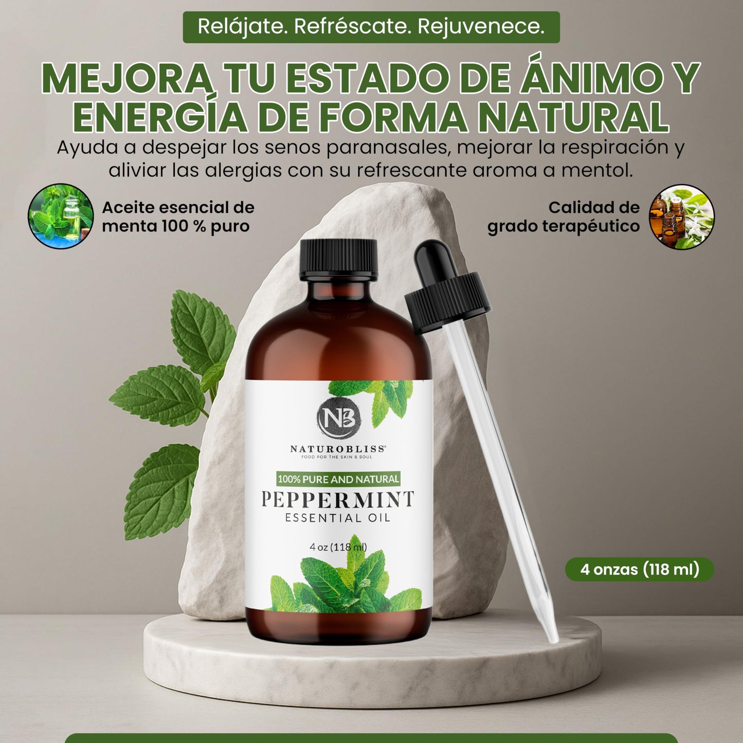 NaturoBliss Peppermint Essential Oil 4 oz | 100% Pure & Therapeutic Grade