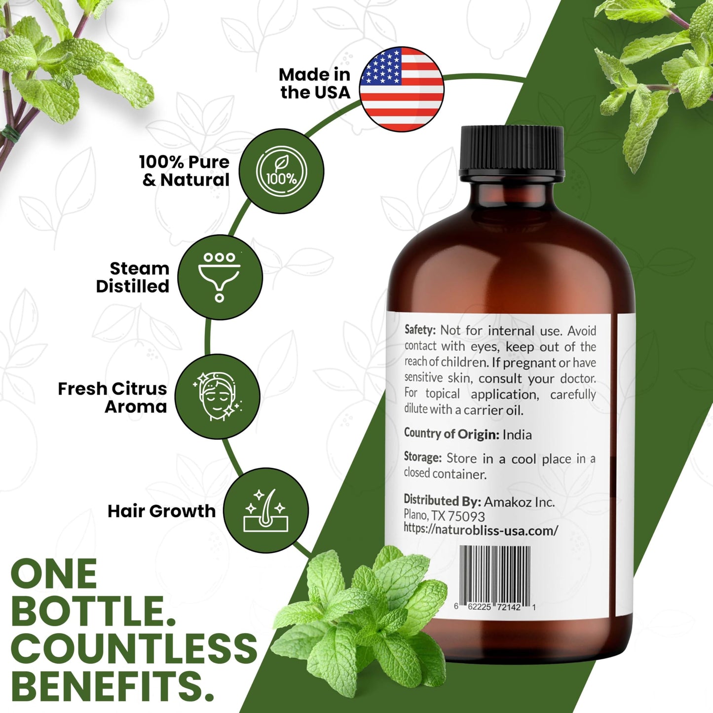 NaturoBliss Peppermint Essential Oil 4 oz | 100% Pure & Therapeutic Grade
