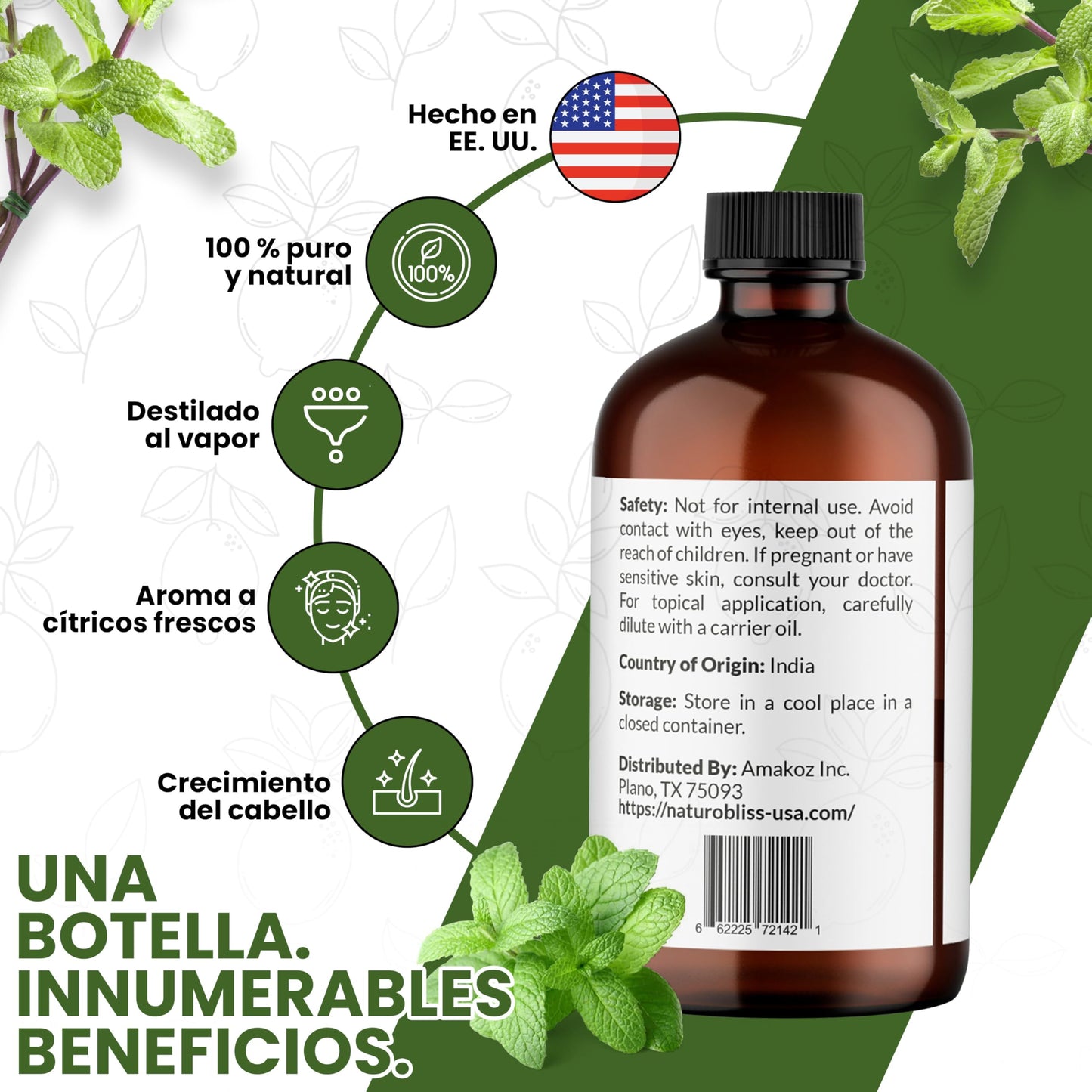 NaturoBliss Peppermint Essential Oil 4 oz | 100% Pure & Therapeutic Grade