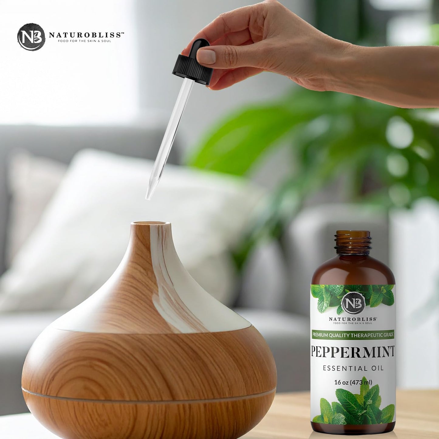 NaturoBliss Peppermint Essential Oil, 100% Pure and Natural Therapeutic Grade, Premium Quality Peppermint Oil, 16 fl. Oz - Perfect for Aromatherapy and Relaxation