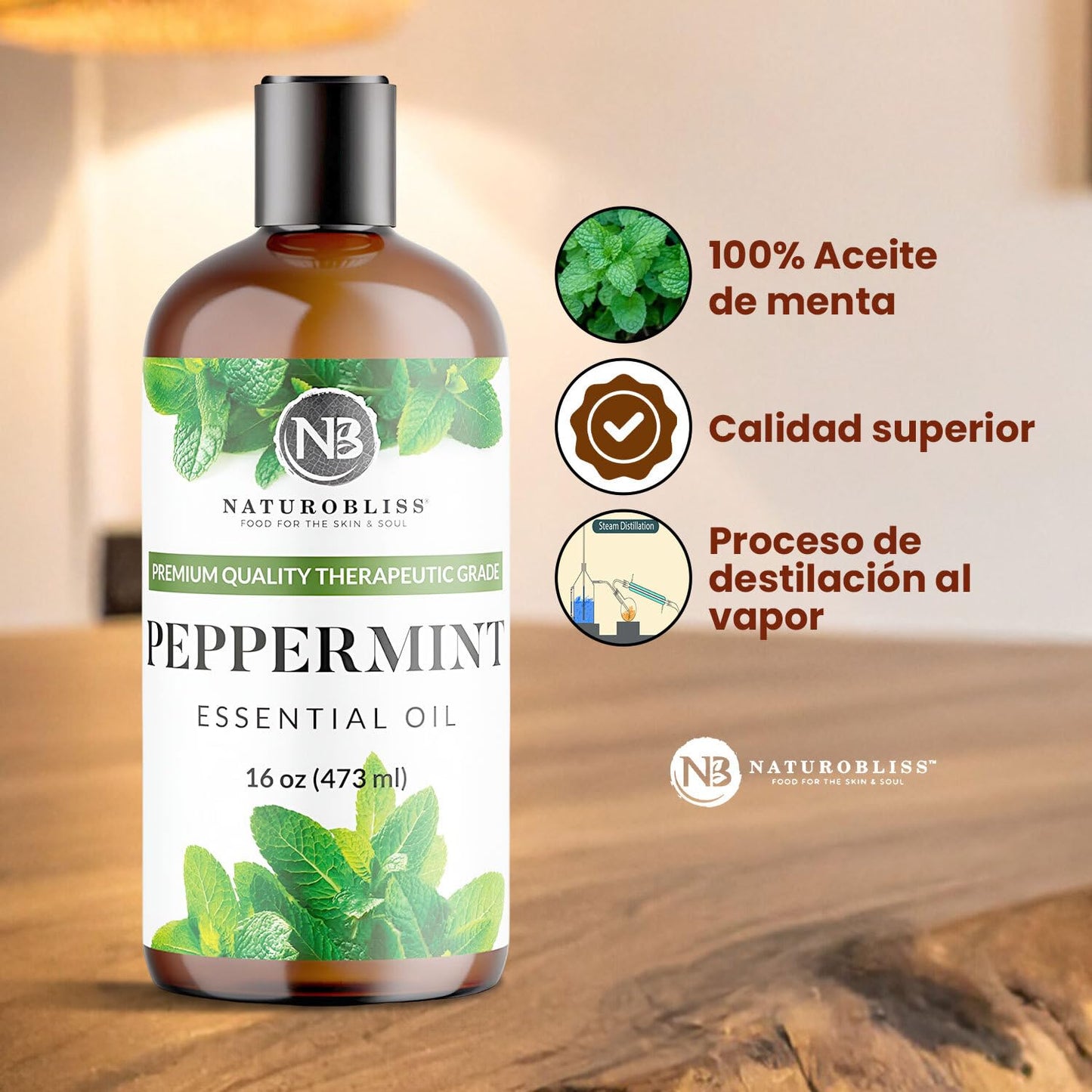 NaturoBliss Peppermint Essential Oil, 100% Pure and Natural Therapeutic Grade, Premium Quality Peppermint Oil, 16 fl. Oz - Perfect for Aromatherapy and Relaxation
