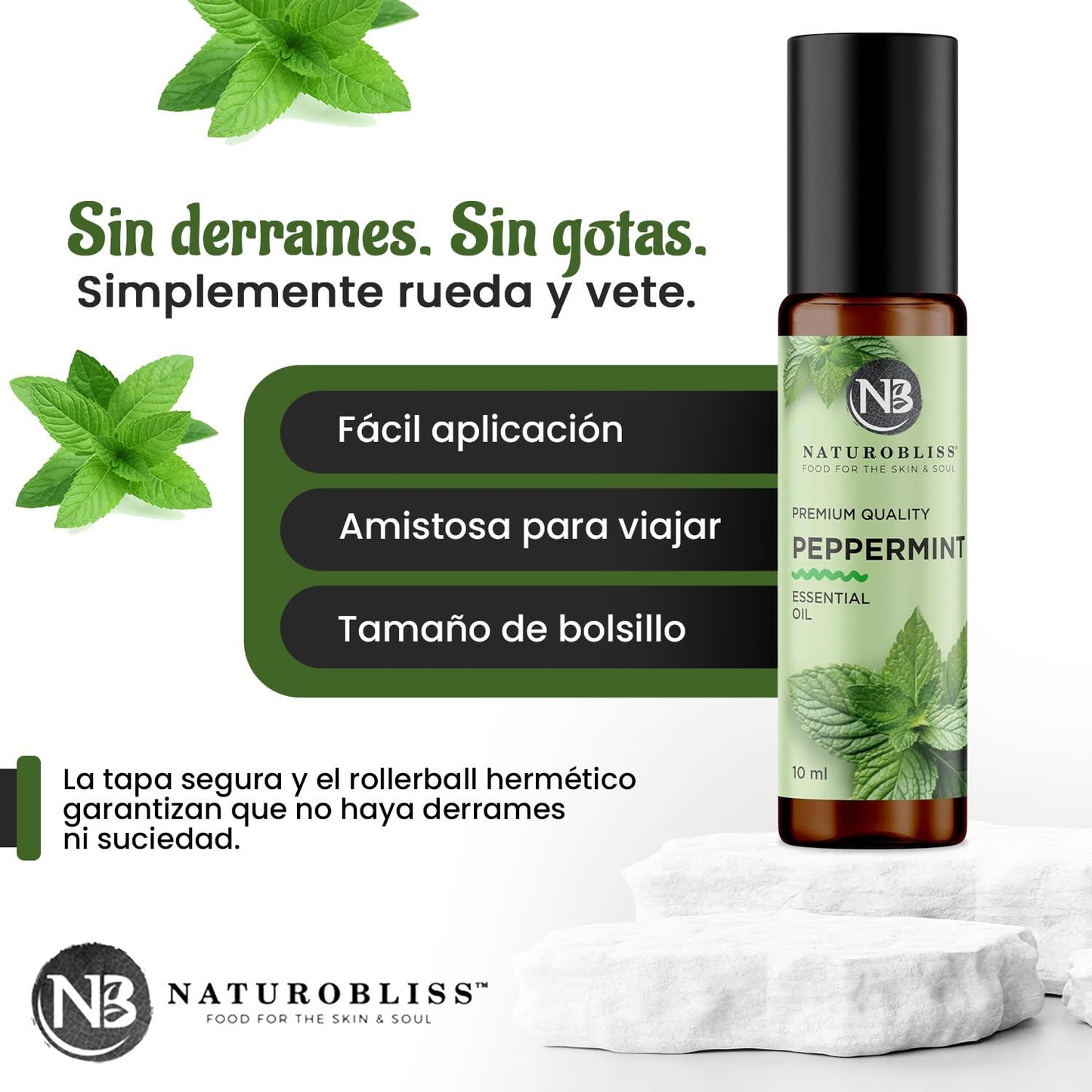 NaturoBliss Peppermint Essential Oil Roll-On, 10 ml