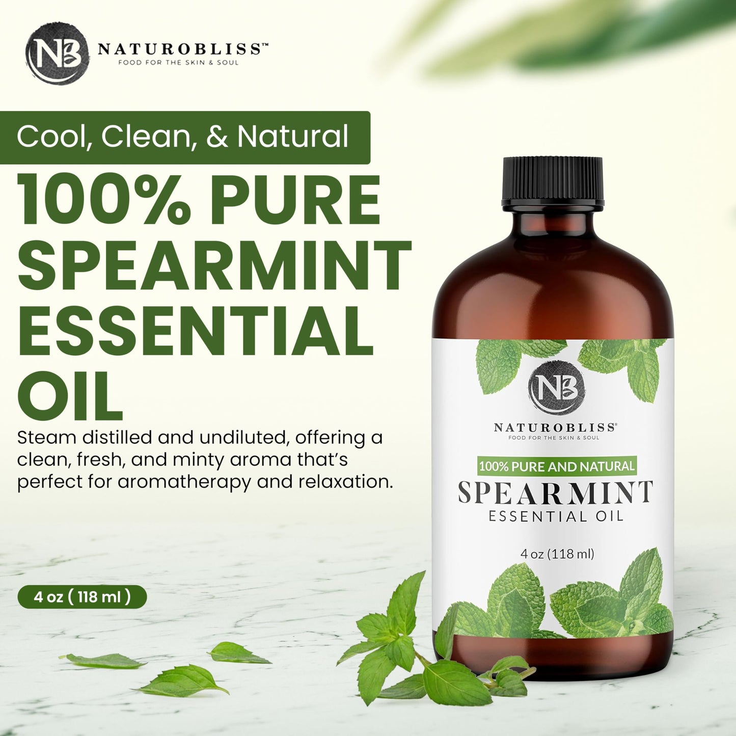 NaturoBliss Spearmint Essential Oil - 100% Pure & Natural, 4 oz | Aromatherapy