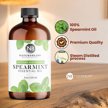 NaturoBliss Spearmint Essential Oil - 100% Pure & Natural, 4 oz | Aromatherapy