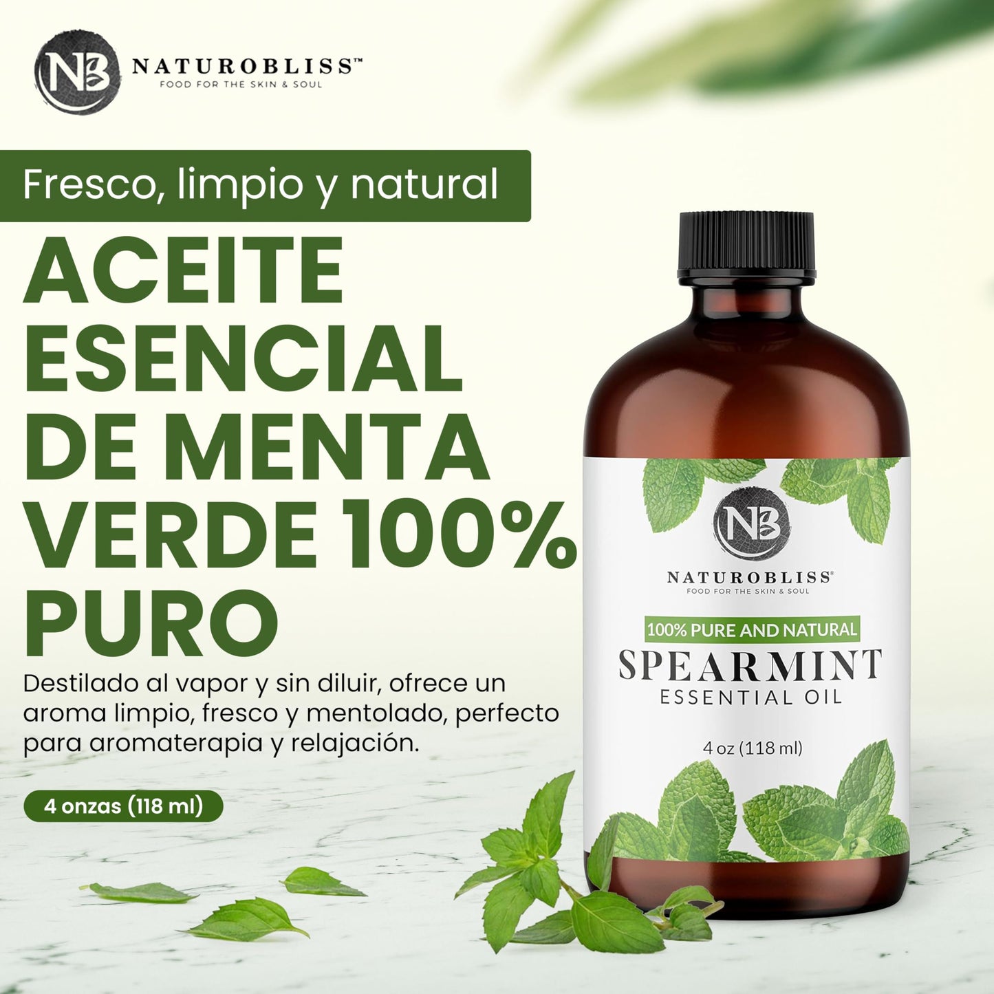 NaturoBliss Spearmint Essential Oil - 100% Pure & Natural, 4 oz | Aromatherapy