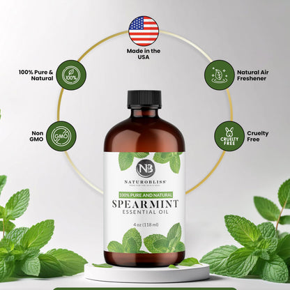 NaturoBliss Spearmint Essential Oil - 100% Pure & Natural, 4 oz | Aromatherapy