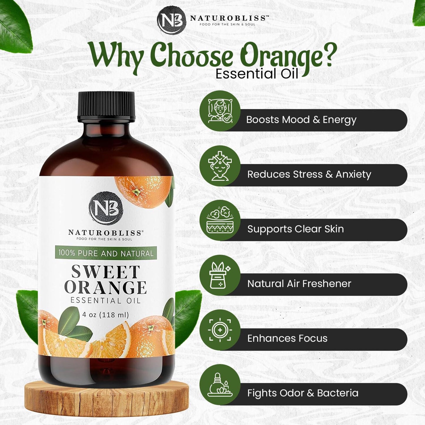 NaturoBliss 100% Pure Sweet Orange Essential Oil – Therapeutic Grade, 4 fl oz