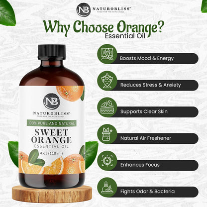 NaturoBliss 100% Pure Sweet Orange Essential Oil – Therapeutic Grade, 4 fl oz