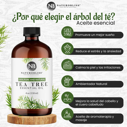 NaturoBliss Tea Tree Essential Oil – 4 oz / 120 ml – Therapeutic Grade, Pure & Undiluted