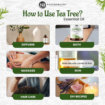 NaturoBliss Tea Tree Essential Oil – 4 oz / 120 ml – Therapeutic Grade, Pure & Undiluted