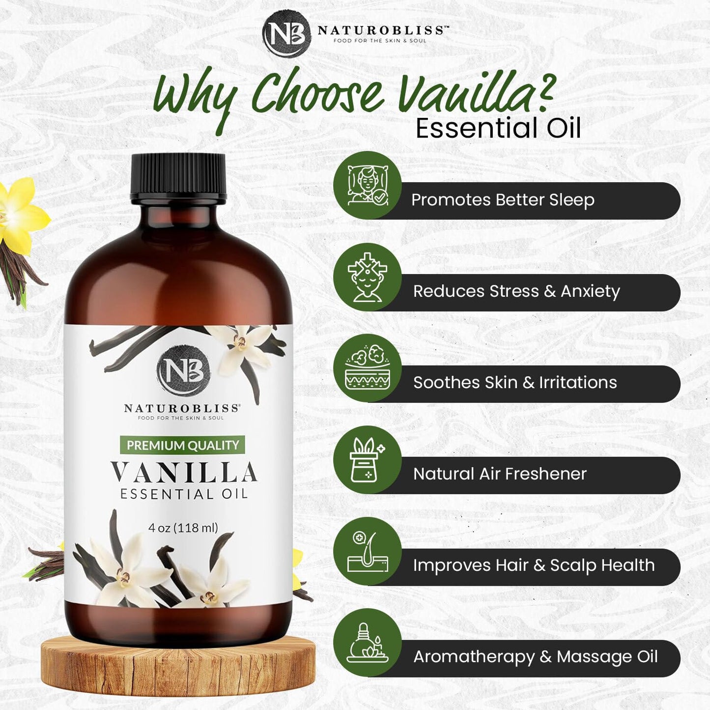 NaturoBliss Vanilla Essential Oil (4oz) – Premium Quality, 100% Pure