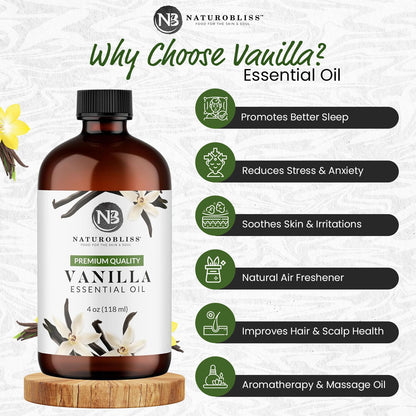 NaturoBliss Vanilla Essential Oil (4oz) – Premium Quality, 100% Pure